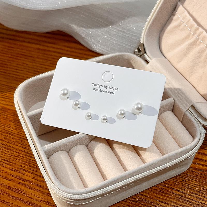 Silver Needle Pearl Earrings Set: 3 Pairs, Mini Ear Holes, Anti-Allergic, 4-6mm, Exquisite Design