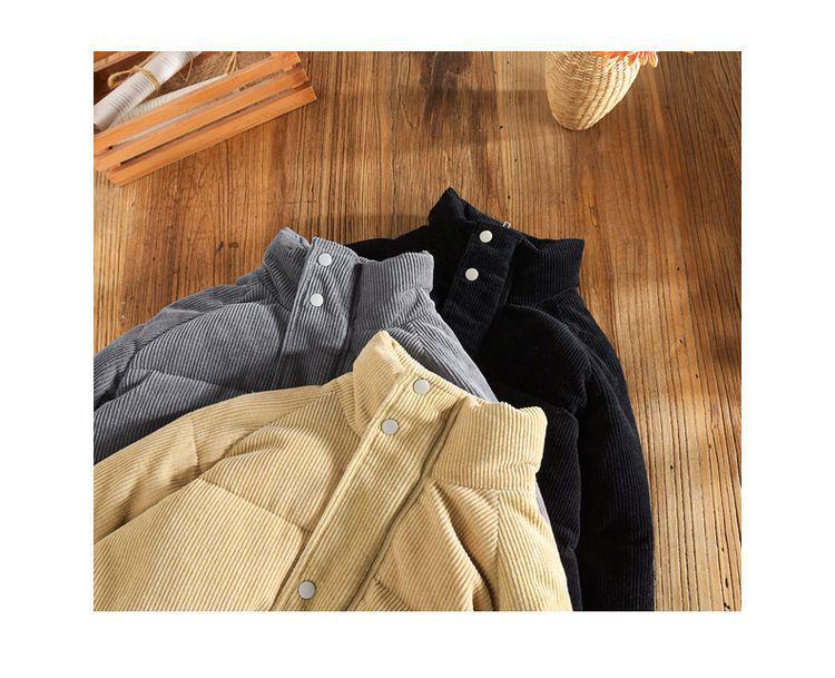 Мужская ретро вельветовая зимняя куртка - Толстая, теплая, однотонная, короткий силуэт