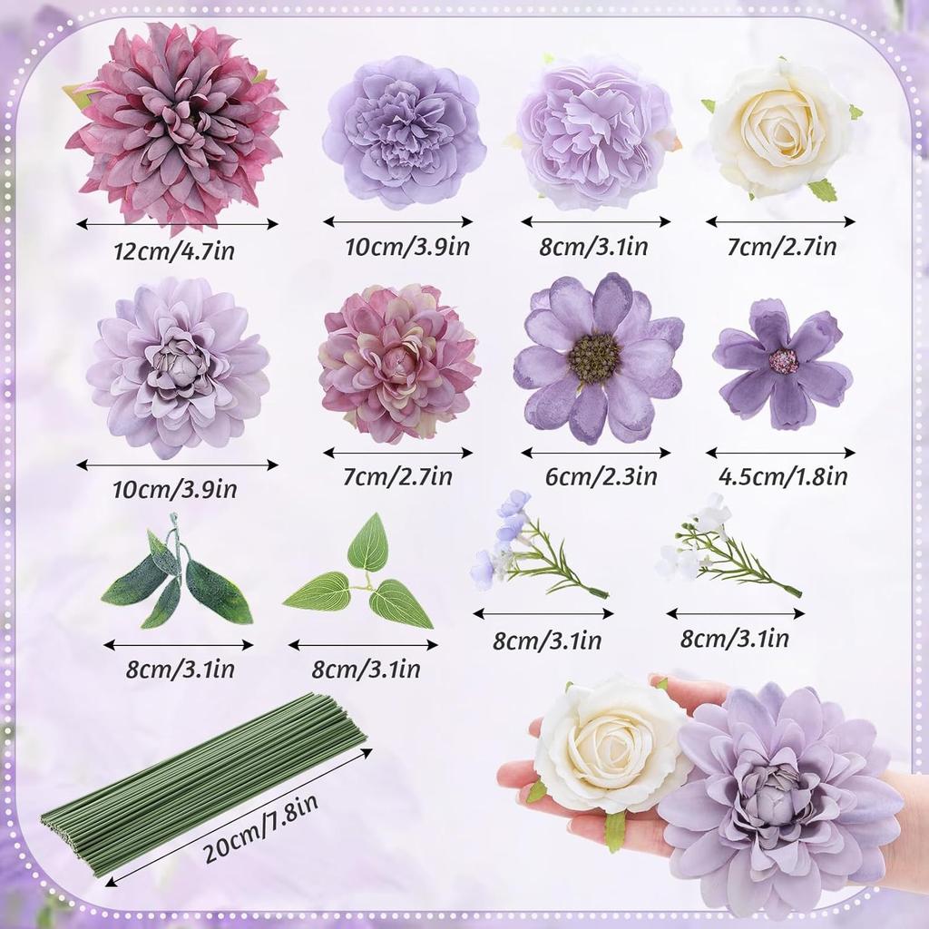 42Pcs Artificial Flowers Leaf Flower Stalk Set Fake Flowers for Home Decor Wedding Decoration Party Supplies DIY Crafts Garland