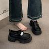 Ретро лоферы на платформе женские 2024 новые на липучке толстый каблук круглый носок универсальные модные британские маленькие кожаные туфли