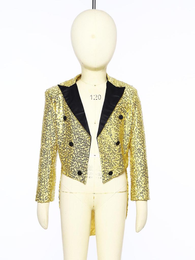 Детский фрак с блестками для мальчиков, куртка классического кроя, смокинг, платье-смокинг с волшебными шоу, пальто