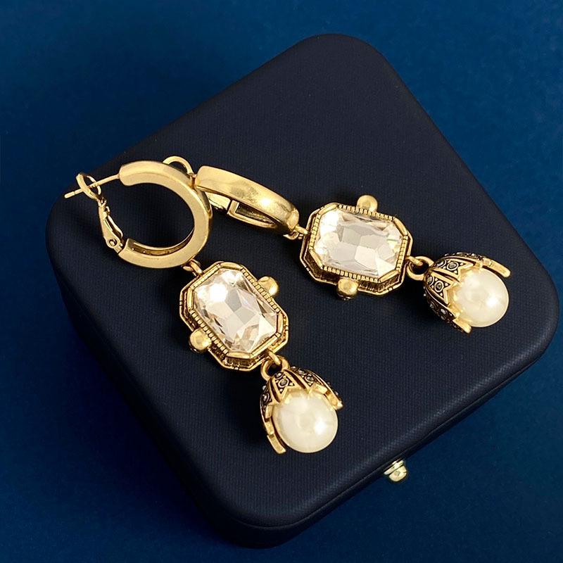 Длинные серьги с кристаллами и жемчугом в стиле ретро, женские преувеличенные серьги в средневековом стиле