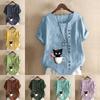 Women's Fashion Cat Prined Short Sleeve T-shirt Loose Cotton Shirt Casual Loose Summer Blouse Tops Plus Size