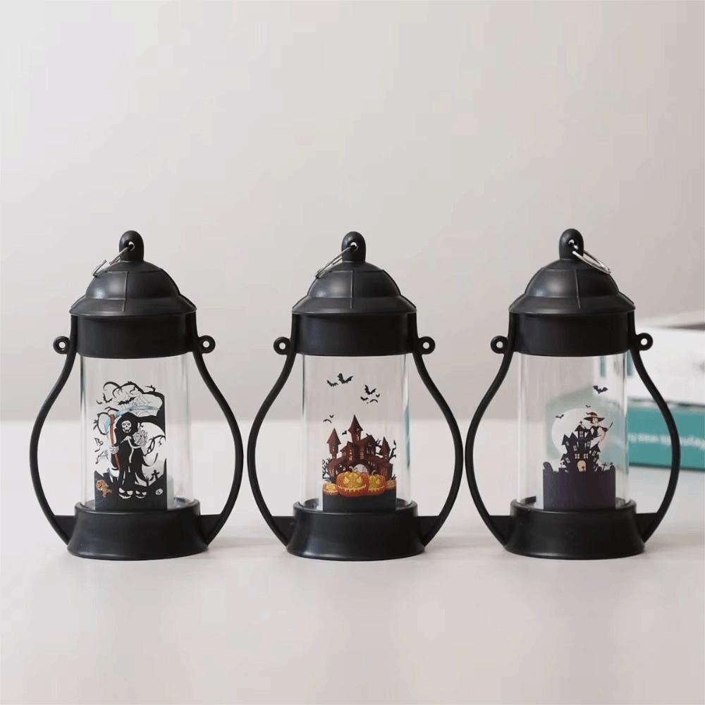 Vintage Halloween Wind Lamp Cylindrical Halloween Night Light Pumpkin Wind Lantern Desktop