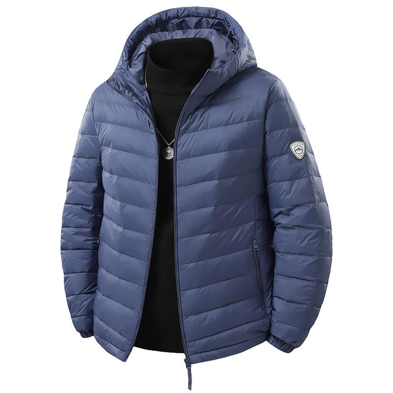 Men's Lightweight White Duck Down Jacket, Casual Windproof Hooded Short Warm Outerwear