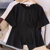Plus Size Women's Summer Casual T-shirt Black and White Fabric Breathable Chinese Style Asymmetrical Design