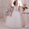 Embroidery Flower Neck Elegant Girls Wedding Dress With Bow Girls Party Long Gown Dress