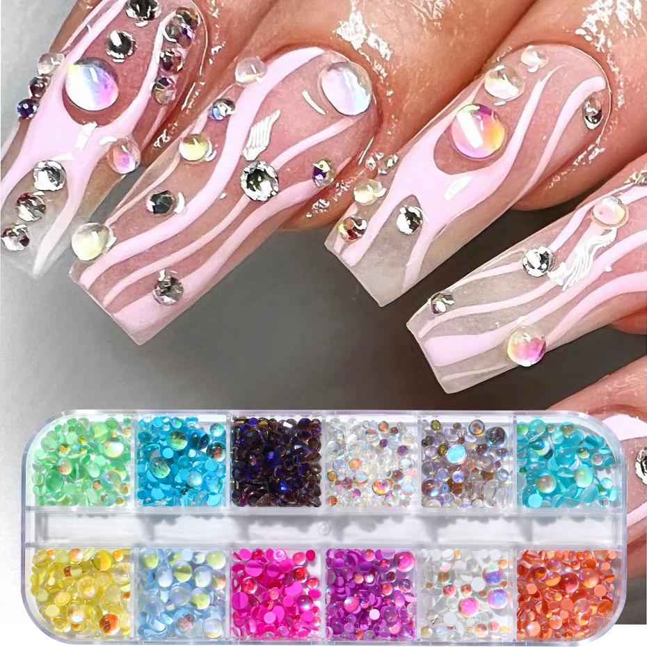 Xiaomi 6Grid Acrylic Mermaid Round Beads Nails Art Decoration 3D Crystal Teardrop Colorful Jewelry Charms Kawaii Ornaments Accessories