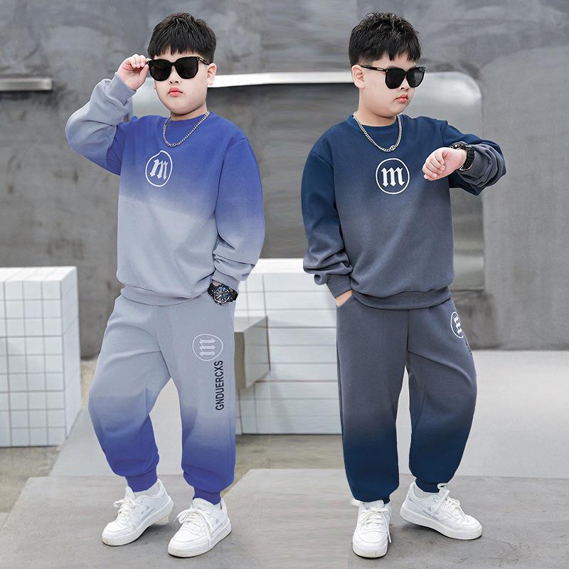 Осенний хлопковый худи и спортивный костюм для мальчиков большого размера 2024 - Очень свободный крой, Стильный комплект из двух предметов