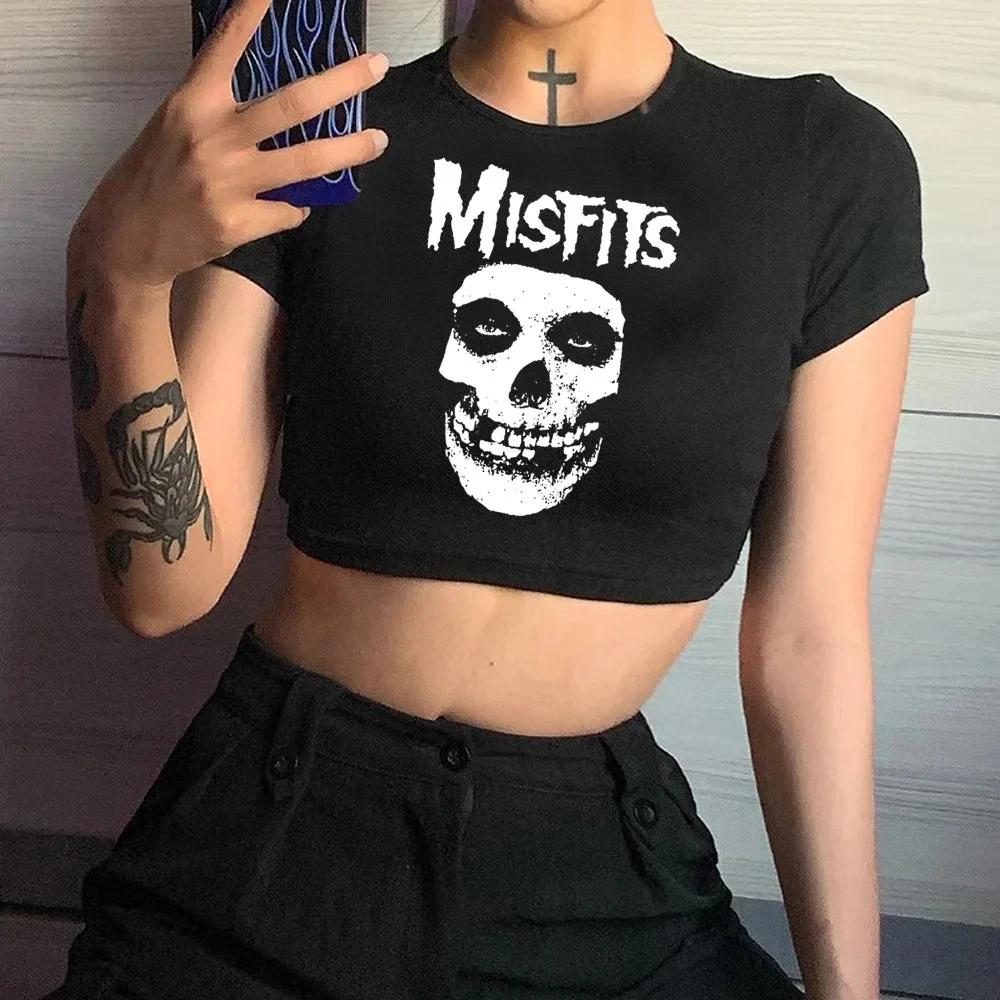 Misfits Crop Top Graphic T Shirt Womens Skull Punk Rock Band Baby Tee S-XXL