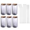 6pcs 400/500ml Glass Cup with Bamboo Lid and Straw Bubble Tea Cup Glasses Cups Beer Can Coffee Cup Cold Wine Cola Drinkware