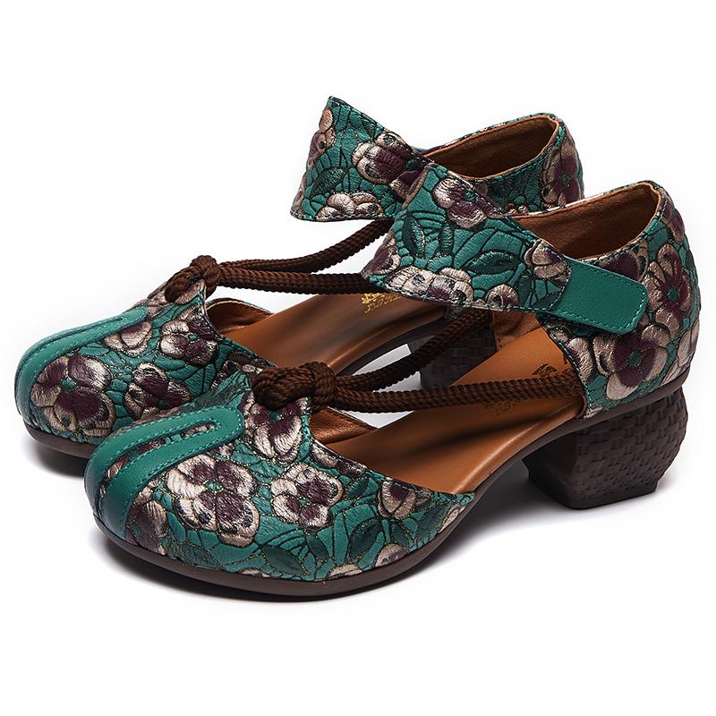 Туфли-лодочки с ретро-принтом, женская модная обувь на высоком каблуке, винтажные цветочные туфли с круглым носком