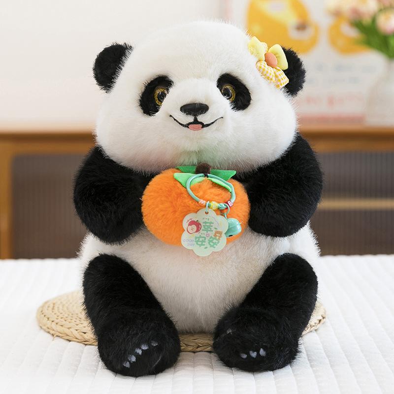 New giant panda doll auspicious doll doll simulation travel souvenir holding persimmon panda doll