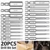 Набор из 20 шт. сверл с шестигранной головкой и шестигранником, премиальная сталь S2, быстросменный хвостовик, магнитная бита для отвертки, гаечный ключ, винт