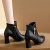 Winter Women's Round Toe Fashion Boots Chunky Heel Short Cotton Boots Side Zipper High Heel Single Women's Ankle Boots