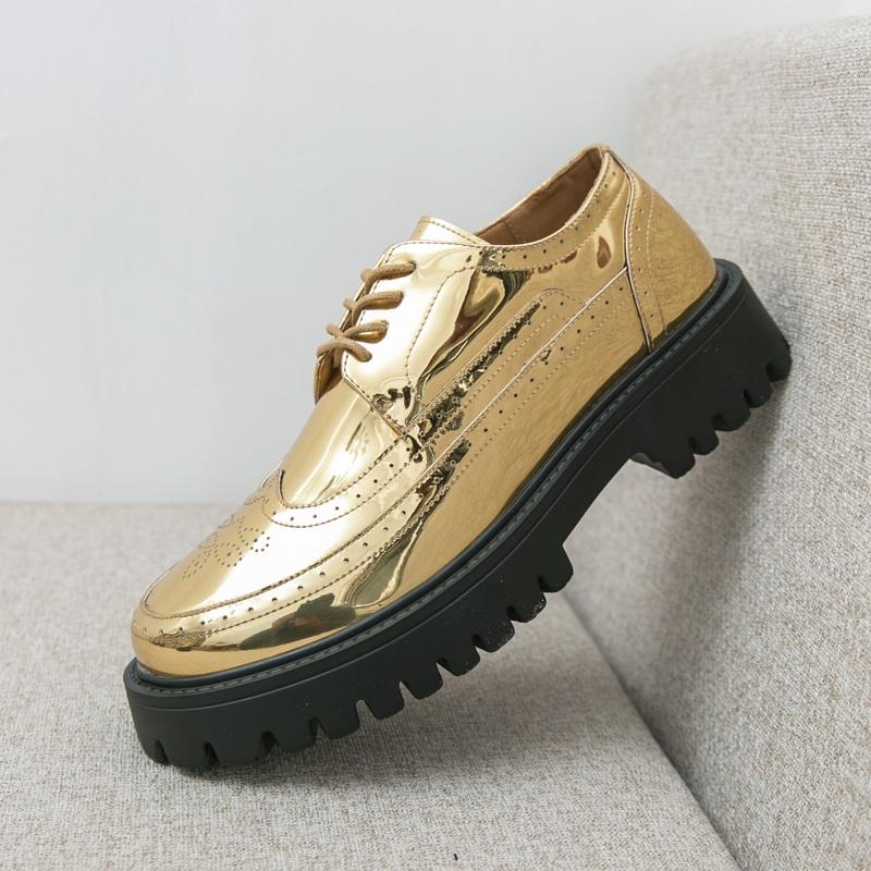 Новые Золотые Белые Черные Лакированные Кожаные Броги Оксфорды на Толстой Подошве Для Мужчин Вечерняя Свадебная Обувь Zapatos Hombre Vestir
