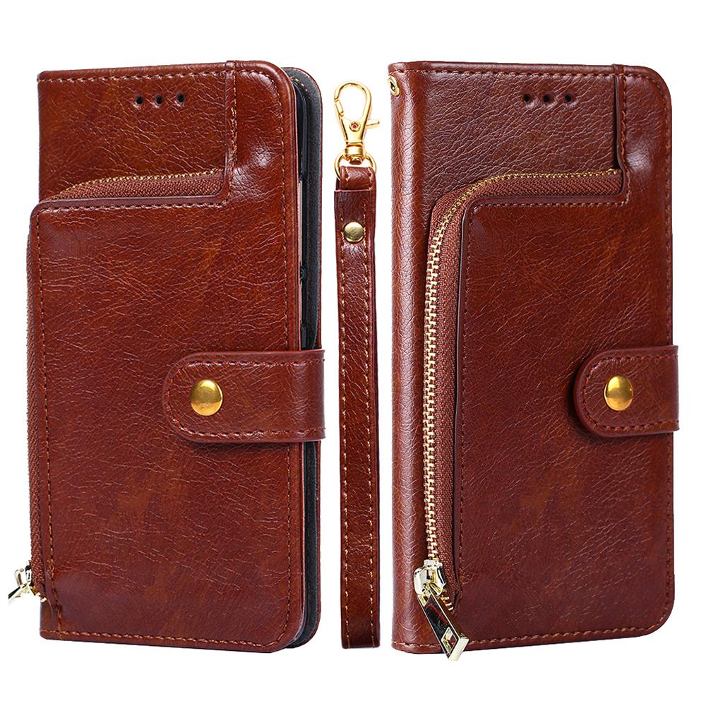 Zipper Wallet Case For Itel A48 Vision 1 Pro Blackview A100 A55 A50 Cubot X30 TCL 20 Pro Cover Flip PU Leather Holster Card Slot Lanyard Phone Bumper