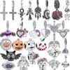 925 Silver Demon Bat Angel Spooky Pumpkin Vampire Winged Heart Dangle Charm Beads Fit Original  Bracelet DIY Jewelry Gift