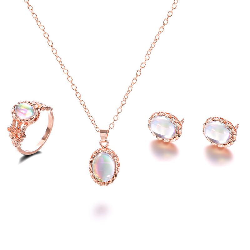 3 Pcs/set of Natural Opal Jewelry Set Crystal Gemstone Pendant Necklace Earrings Ring Set