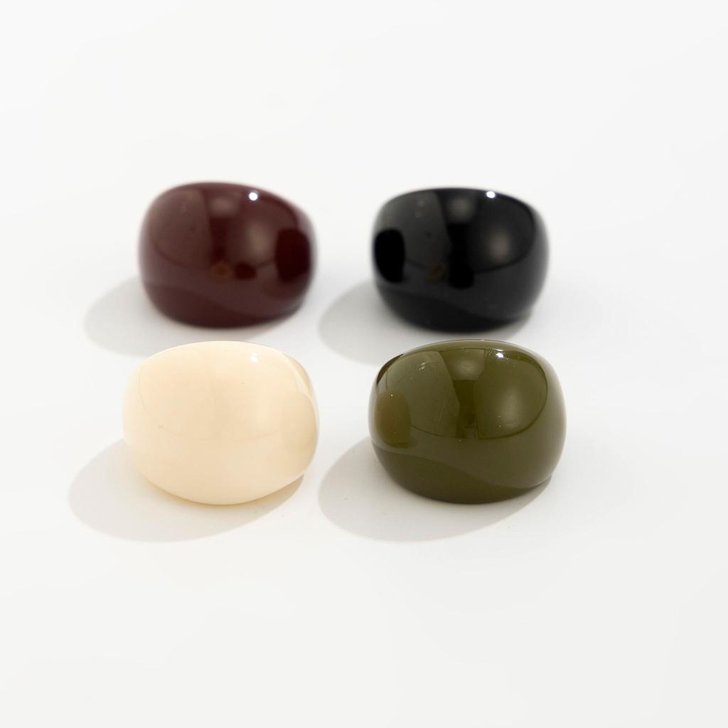 Street Style French Retro Round Smooth Open Bracelet Design Resin Ring