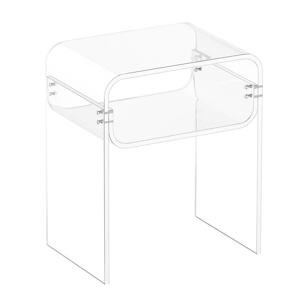 Acrylic Side Table, 2 Tiers Clear Bedside Table with Storage Shelf, Modern Rectangle Acrylic End Desk, Transparent Thick Nightstand for Bedroom,