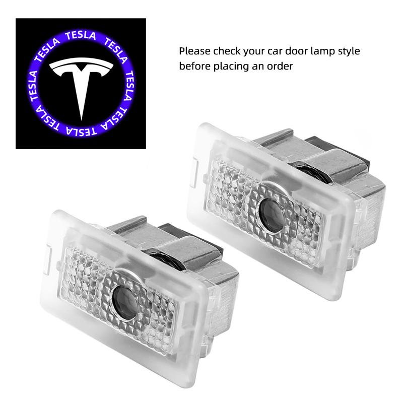 CPSSA1 2Pcs Car Emblem Door Projector Lamps HD LED Welcome Lights For Tesla Model 3 Model Y Model X Model S Cybertruck SpaceX Roadster