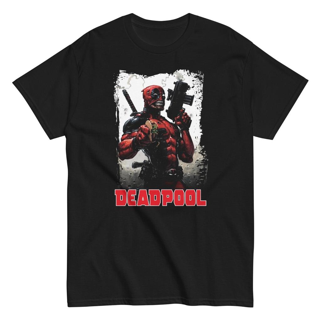 Deadpool Machine Gun Taco Animated T Shirt Mens Licensed Marvel Comic Book Black