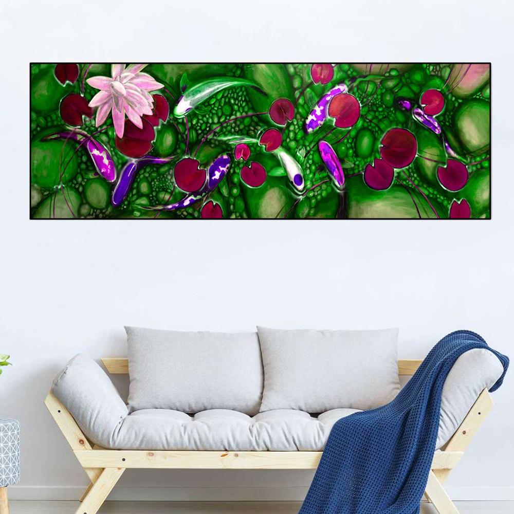 Новая картина маслом «Золотая рыбка в озере» в китайском стиле, напечатанная на холсте, фэн-шуй, постеры с изображением лотоса кои для украшения гостиной