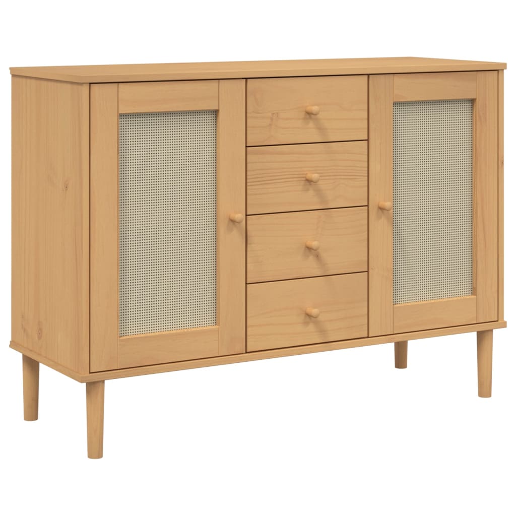 SENJA Sideboard Rattan Style Brown 112 x 40 x 80 cm Pine Wood