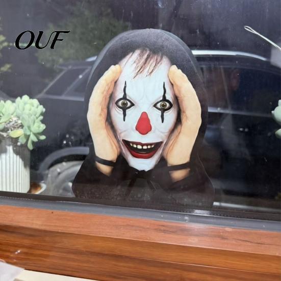 Horror Themed Window Decor Scary Peeper Hitchhiker Prop, Realistic Mask Prop for Jump Scare, Halloween Decorative Silhouettes Adults, Creepy Prank Gag