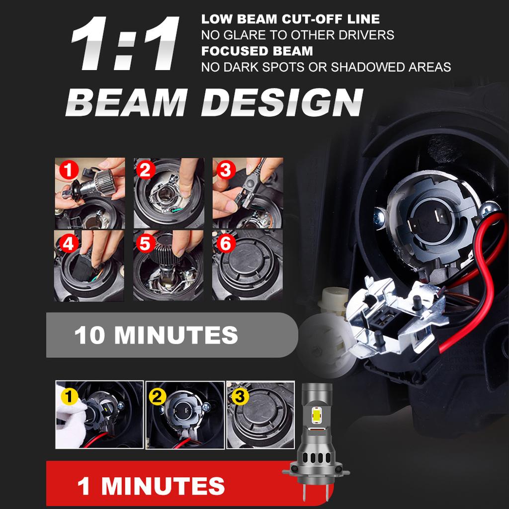 2 шт. турбо-светодиод H7 1:Мини-фара 1 размера 3580 CSP Wireless H4 9005 9006 Автомобильные светодиодные лампы для фар с вентилятором 6000K Белый 12 В