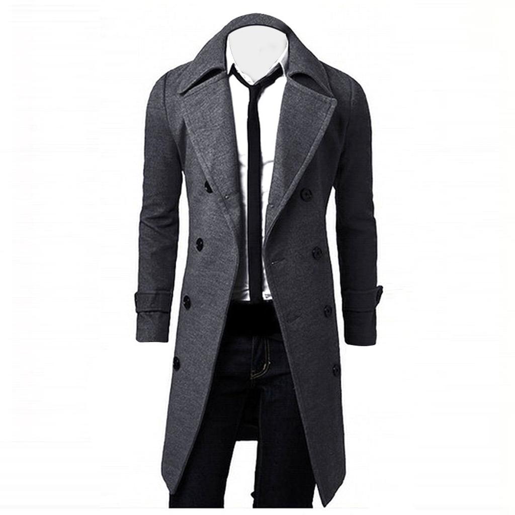Winter Men Slim Stylish Trench Coat Double Breasted Long Jacket Coat