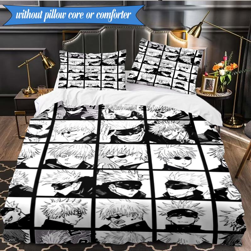 Jujutsu Curse Battle 3pcs K-pop music group Bedding set,Ideal for Bedroom, Dormitory,Including Duvet Cover And 2pcs Pillowcases,Fan gifts