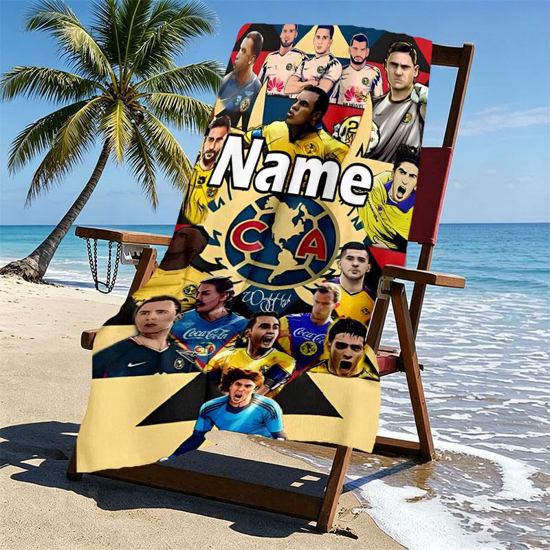 Custom Name Personalized Club America Print Beach Towel, for Trip Camping Beach Party Home Decor, Birthday Gift for Family & Friends