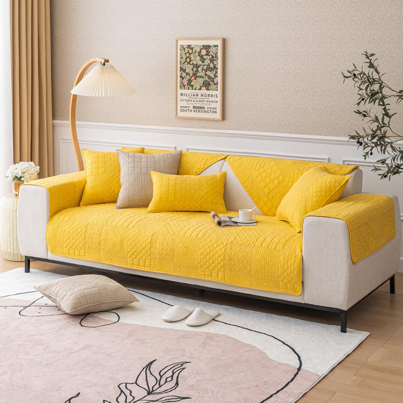 Всесезонная универсальная однотонная стираная хлопчатобумажная ткань, стеганая подушка для дивана с вышивкой, современное простое противоскользящее полотенце для диванной подушки