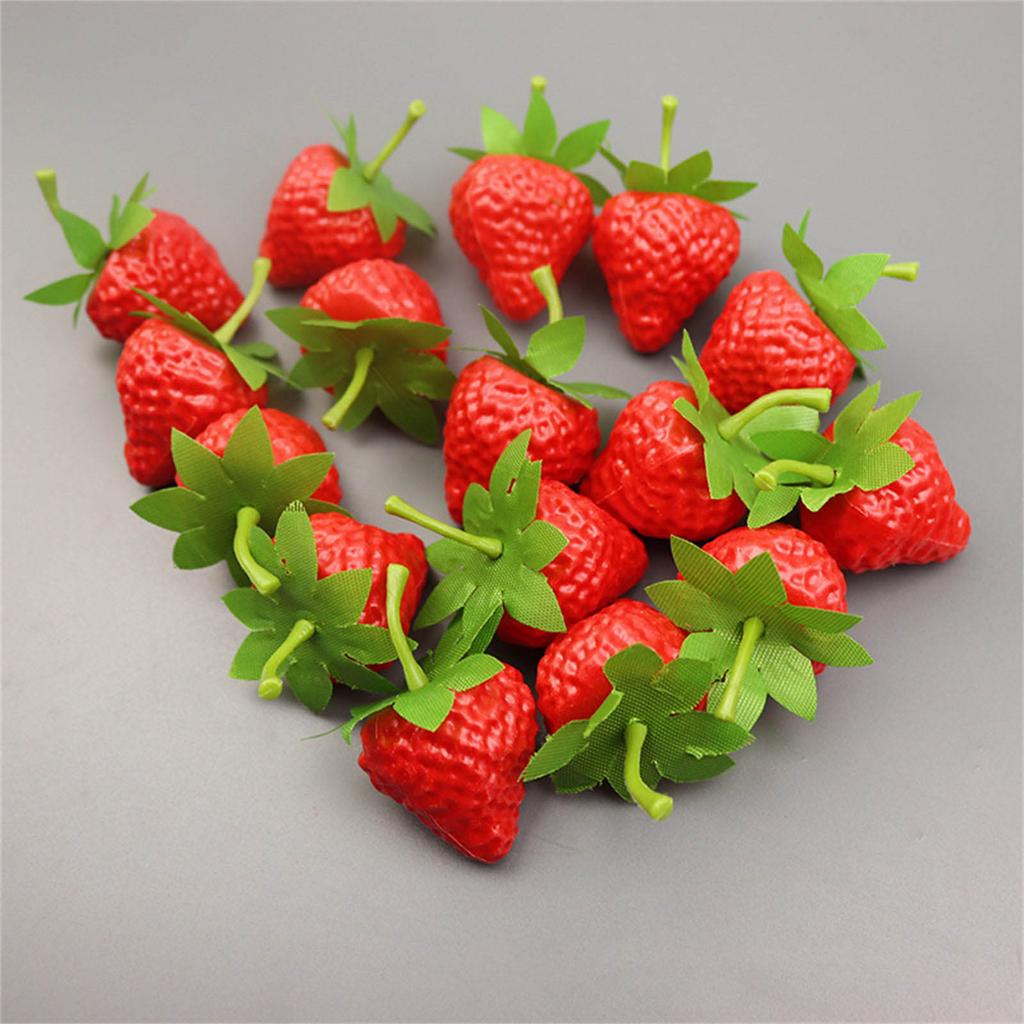 10pcs Realistic Artificial Strawberry Simulations Fruit Model Fake Strawberry Display Props Kitchen Parties Home Decors