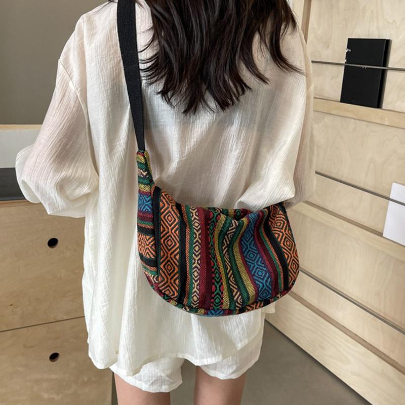 Сумка через плечо в племенном стиле, складная, кроссбоди, на молнии, в полоску, сумка-хобо кроссбоди для женщин, повседневная сумочка CLE