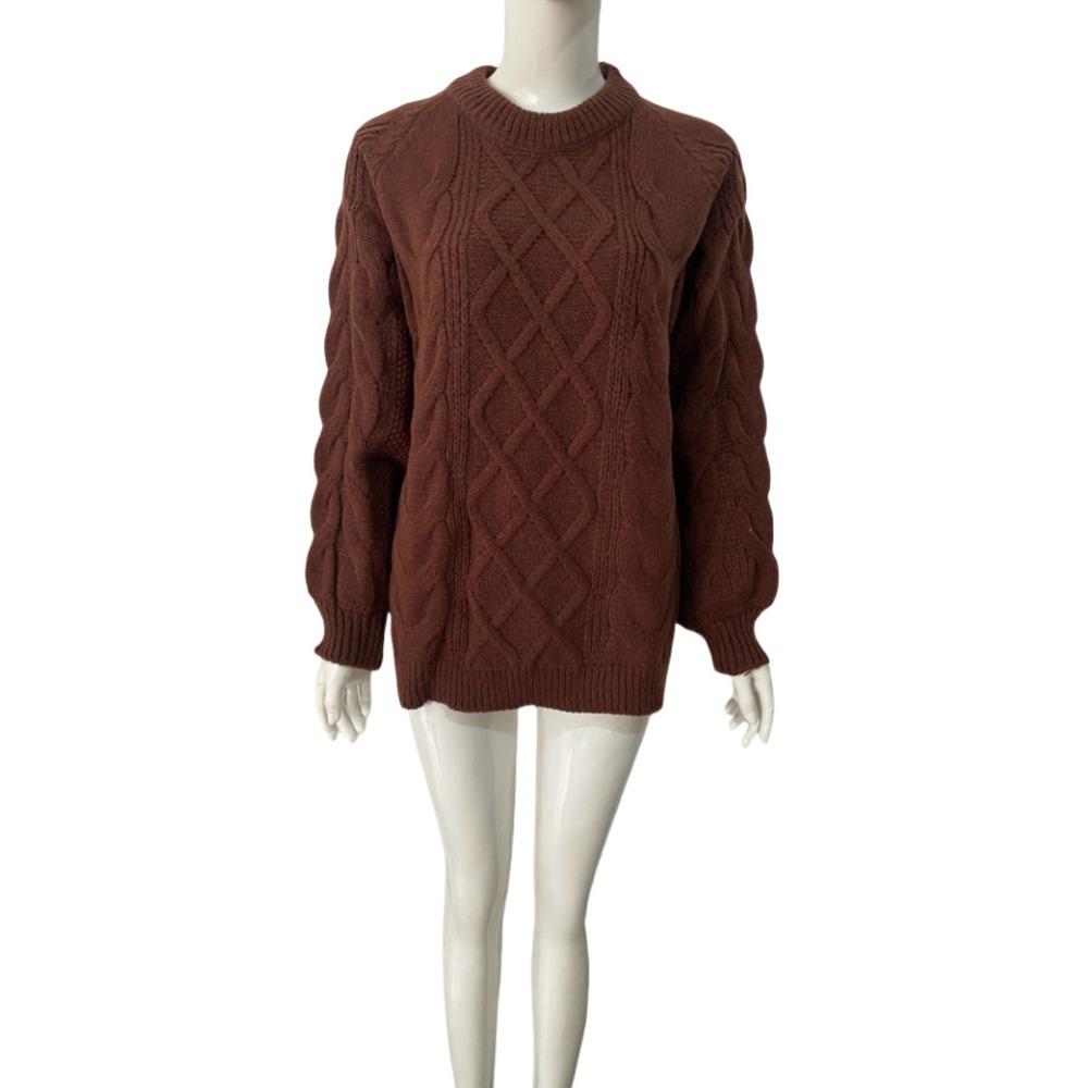 New Autumn and Winter Knitted Twist Loose Round-neck Knitted Sweater, Thickened Pullover Sweater with Thick Stitches