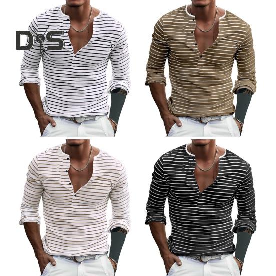 Осенне-весенний мужской топ с V-образным вырезом, полосатым принтом, цветной свитер с длинными рукавами, повседневная рабочая рубашка средней длины