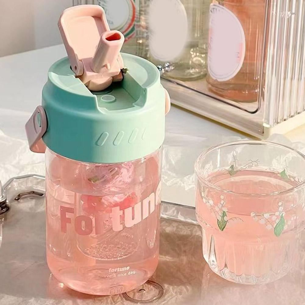 Plastic Water Bottle Large Portable Travel Bottle Sports Fitness Cup Drinking Straw Transparent Water Bottle