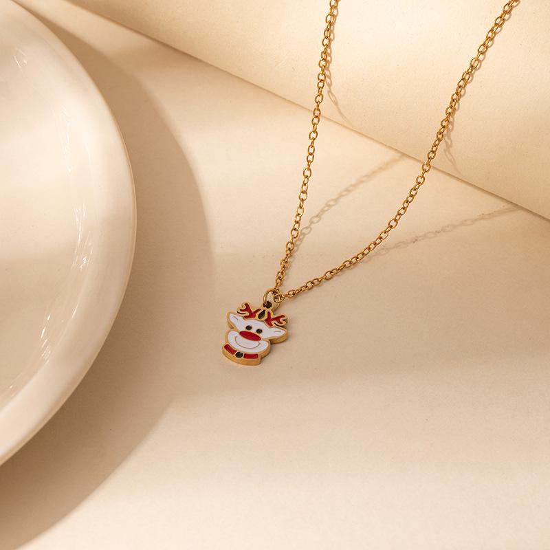 Stainless Steel Reindeer Necklace - Christmas Cartoon Clavicle Chain with Creative Design
