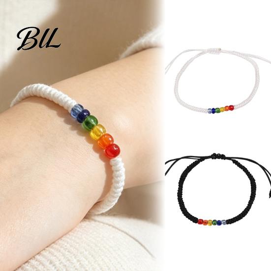 Simple Niche Style Bracelet Rainbow Beads for Men Women, Handmade Colorful Rice Bead Jewelry Braided String Bracelet, Adjustable Woven Rope Wristband