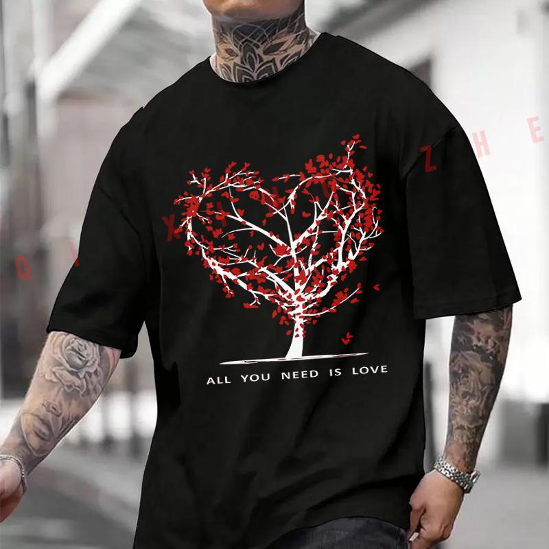 All You Need Is Love Motorcycle Printed T-Shirt Men's Fashion Short Sleeve Exquisite Design Essential Top Tees