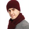 3 In 1 Knitted Cap Solid Color Touchscreen Gloves Simple Winter Cable Beanie Hat for 3Pcs/Set Men
