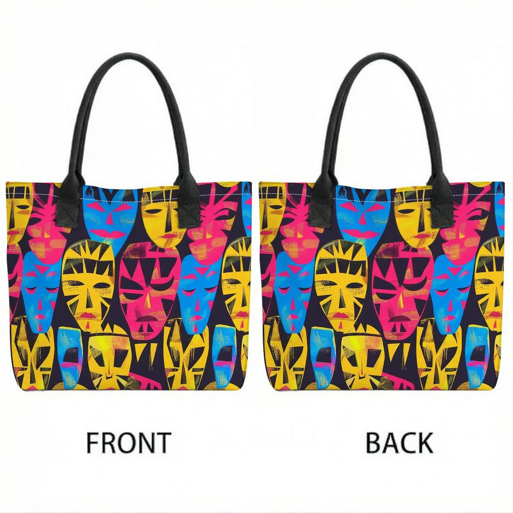 African Art Print Canvas Tote Bag Casual Large Capacity Daily Shoulder Handbag