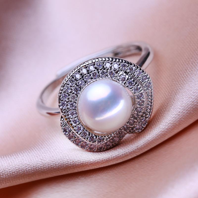 seniko Кольца с натуральным пресноводным жемчугом для женщин, модное женское кольцо с кубическим цирконием и CZ, ювелирные изделия с жемчугом, регулируемое кольцо