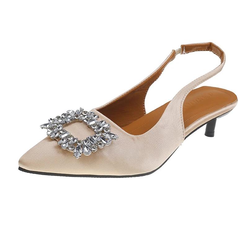 Классические элегантные босоножки с открытой пяткой, женские, со стразами, пряжкой сзади, ремешком, балетки, дизайн, туфли на высоком каблуке, брендовые мюли, офисные женские