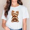 Funny Chien Yorkshire Terrier Print T Shirt Women Fashion Harajuku Kawaii Clothes Dog Pet T-Shirt Femme White T-Shirts Women’s