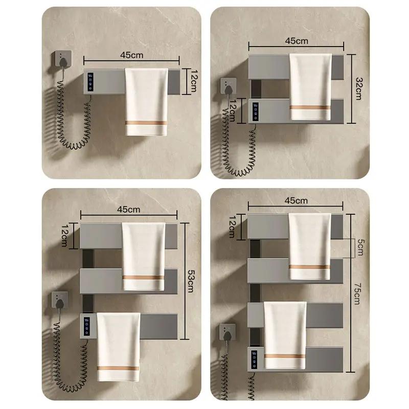 towel bar Gun ash space aluminum electric towel rack bathroom intelligent constant temperature timed drying towel bar
