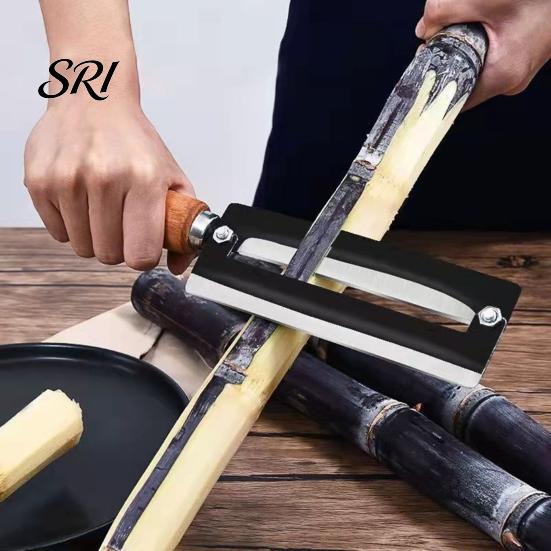 Sugar Cane Tool Sugarcane And Pineapple Peeler with Wood Handle High Carbon Steel Vegetable Sturdy Kitchen Fruit for Thick Skins Ergonomic Rust-Proof
